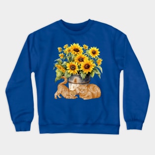 Watercolor sunflowers and orange cats Crewneck Sweatshirt